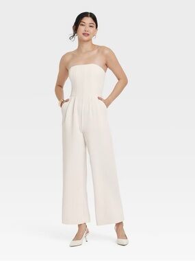 a new day Strapless Wide-Leg Jumpsuit in Ivory